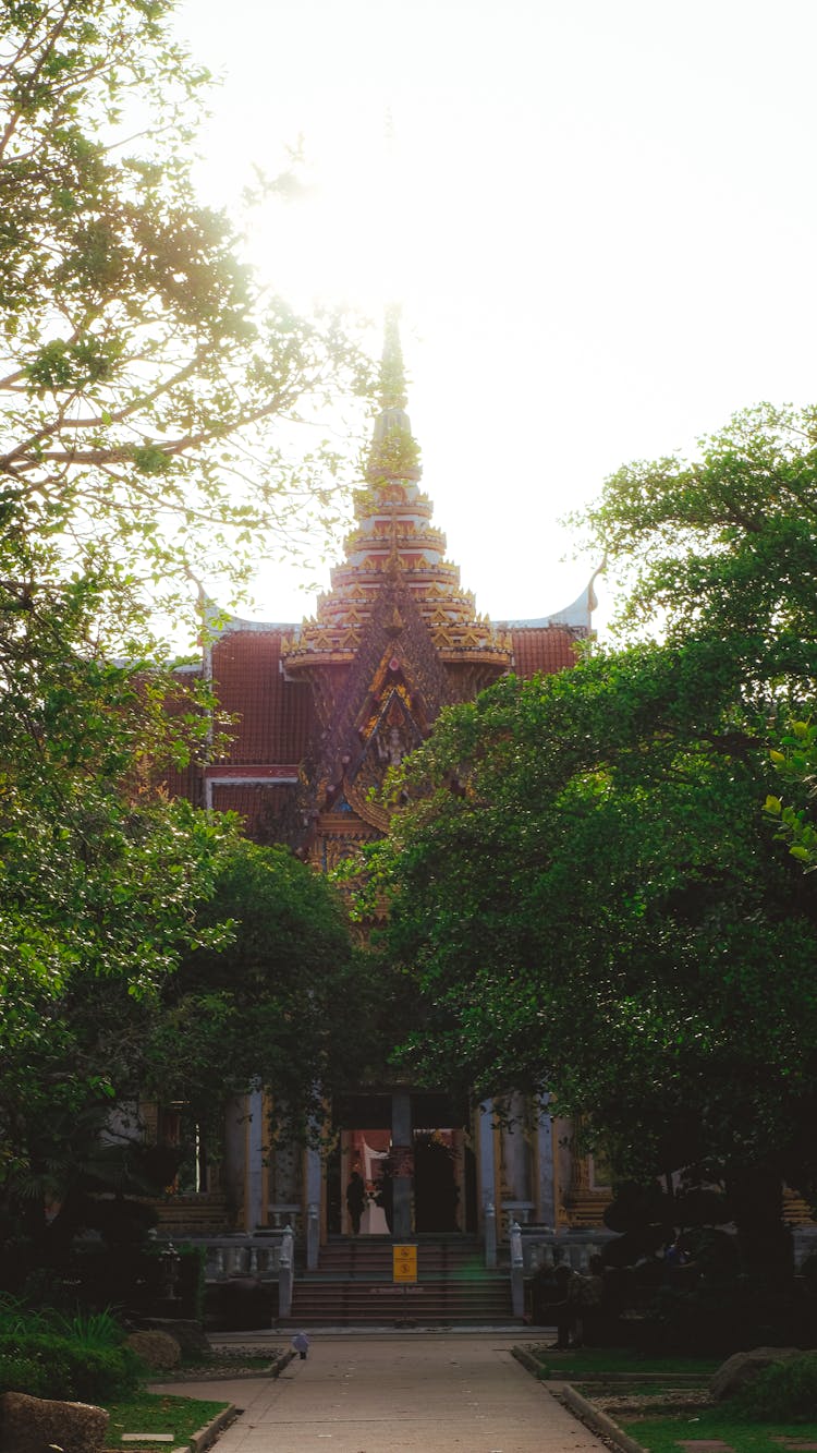 Buddhist Temple At Sunset