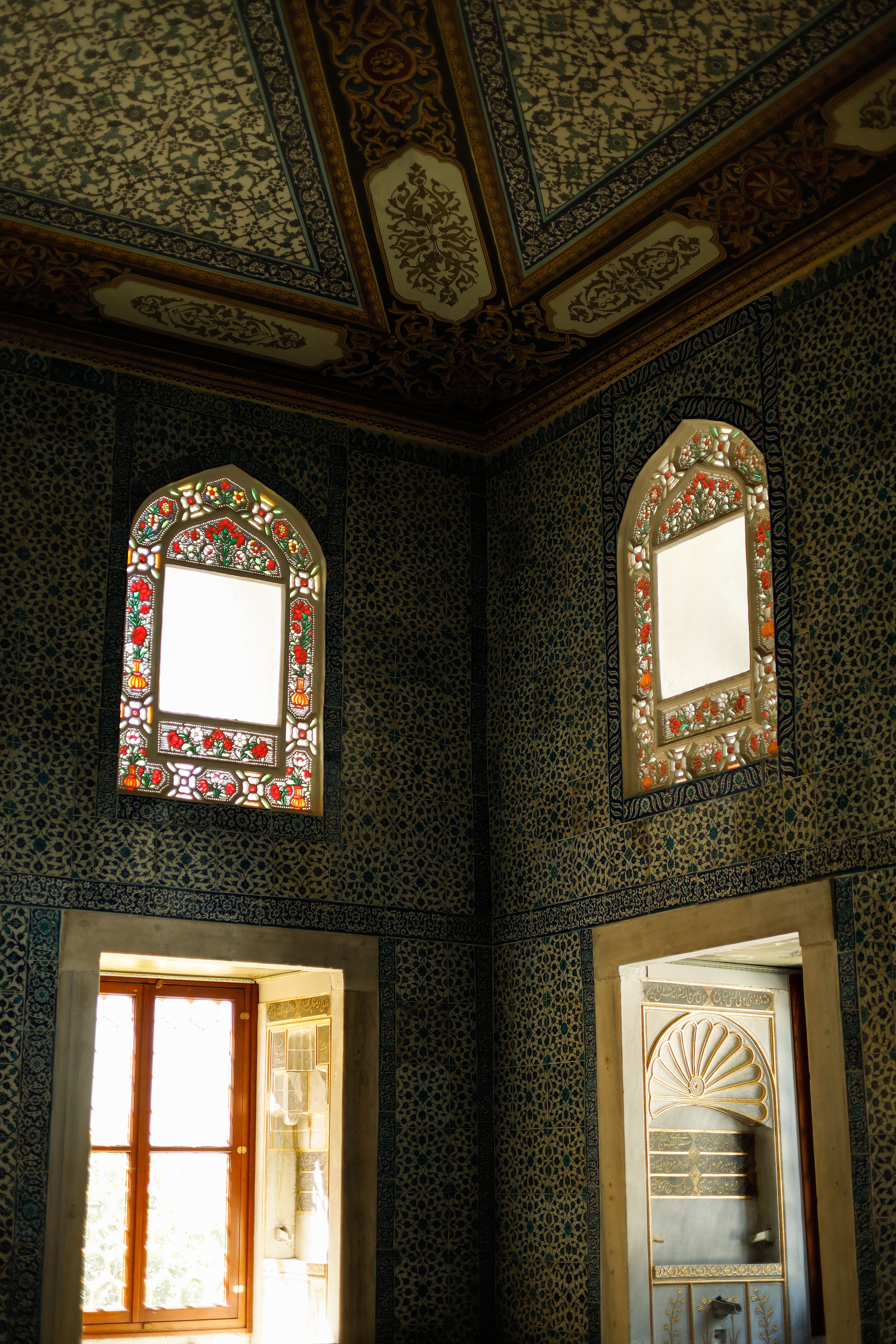 Stained glass windows and Ottoman design details at Topkapi Palace, Istanbul, Turkey