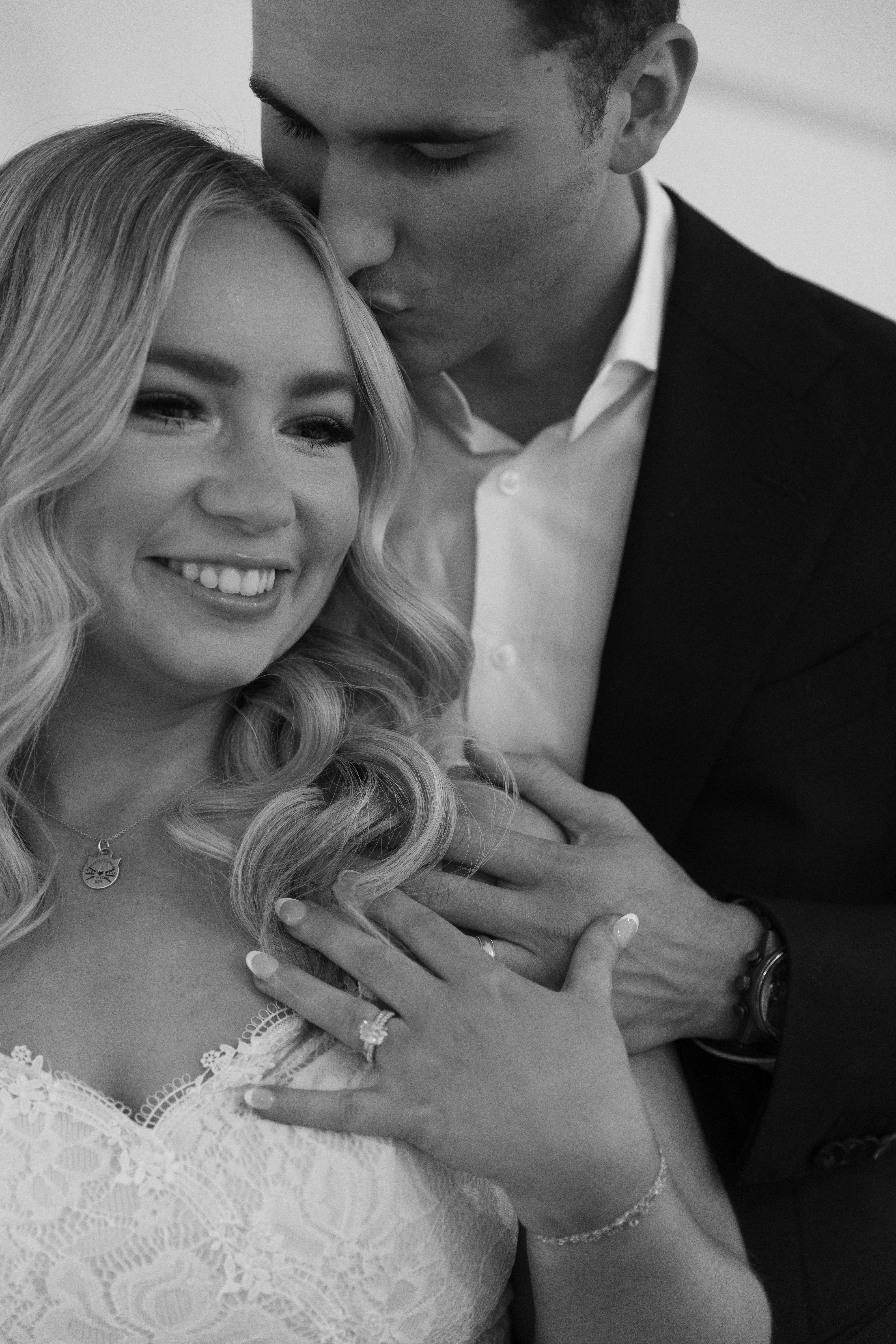 Portrait of Smiling Newlyweds in Black and White · Free Stock Photo
