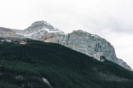 Stunning view of a snow-capped peak in Banff National Park, Canada.