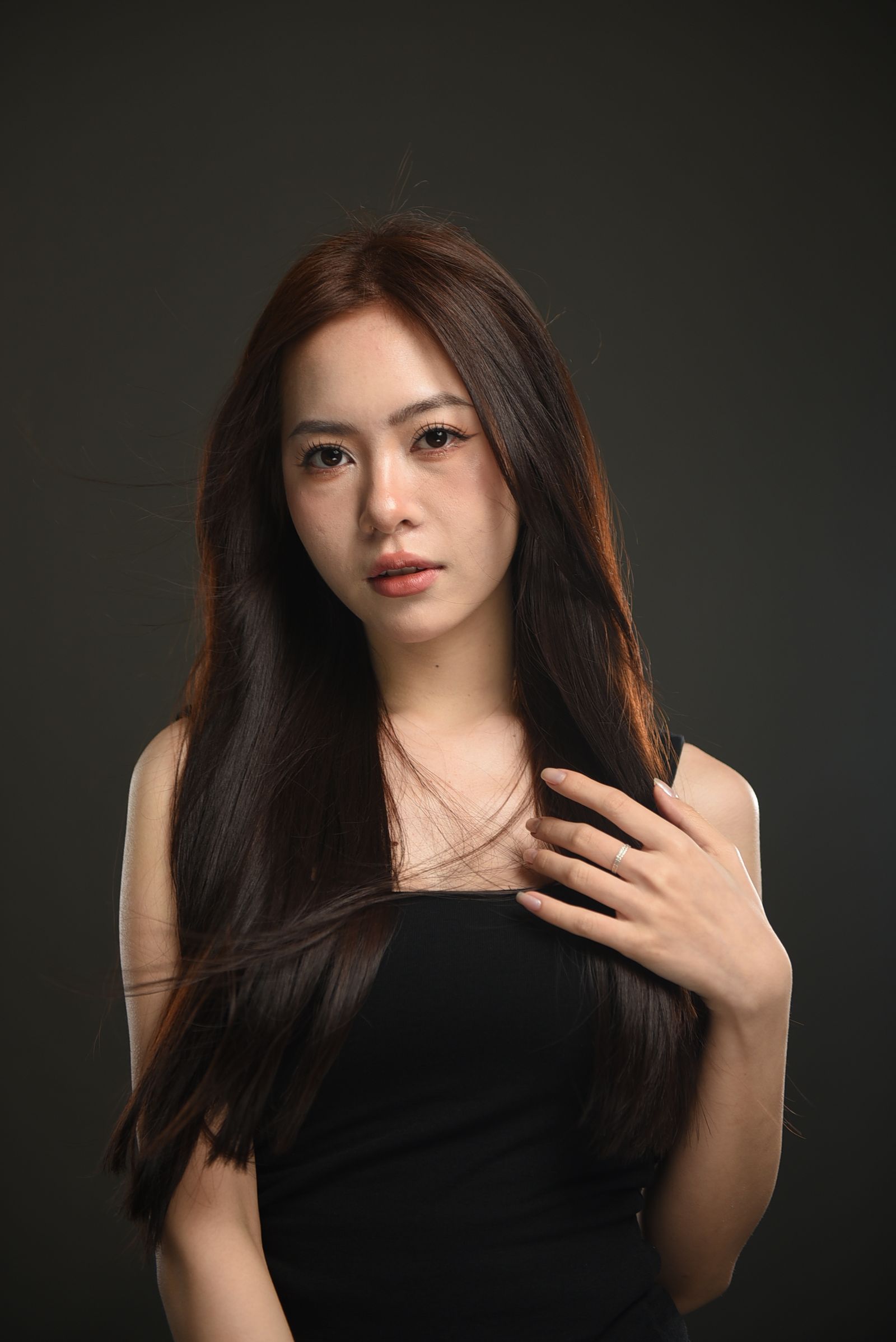 Sleek middle part straight long hair party look