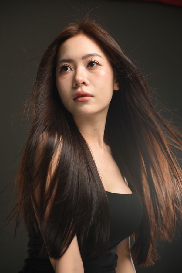 Sleek glass hair straight holiday party look