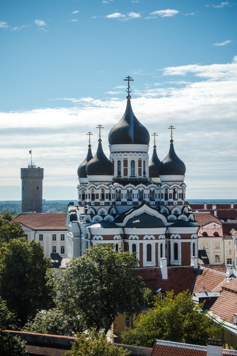 Alexander Nevsky Cathedral and Pikk Hermann tower of Toompea Castle in Tallinn