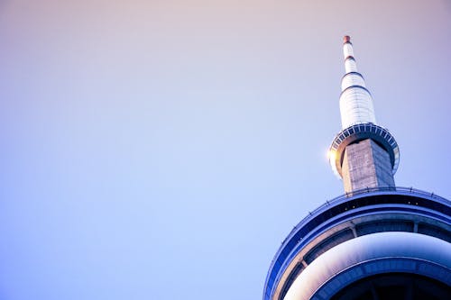 Free stock photo of cn tower, looking up, purple
