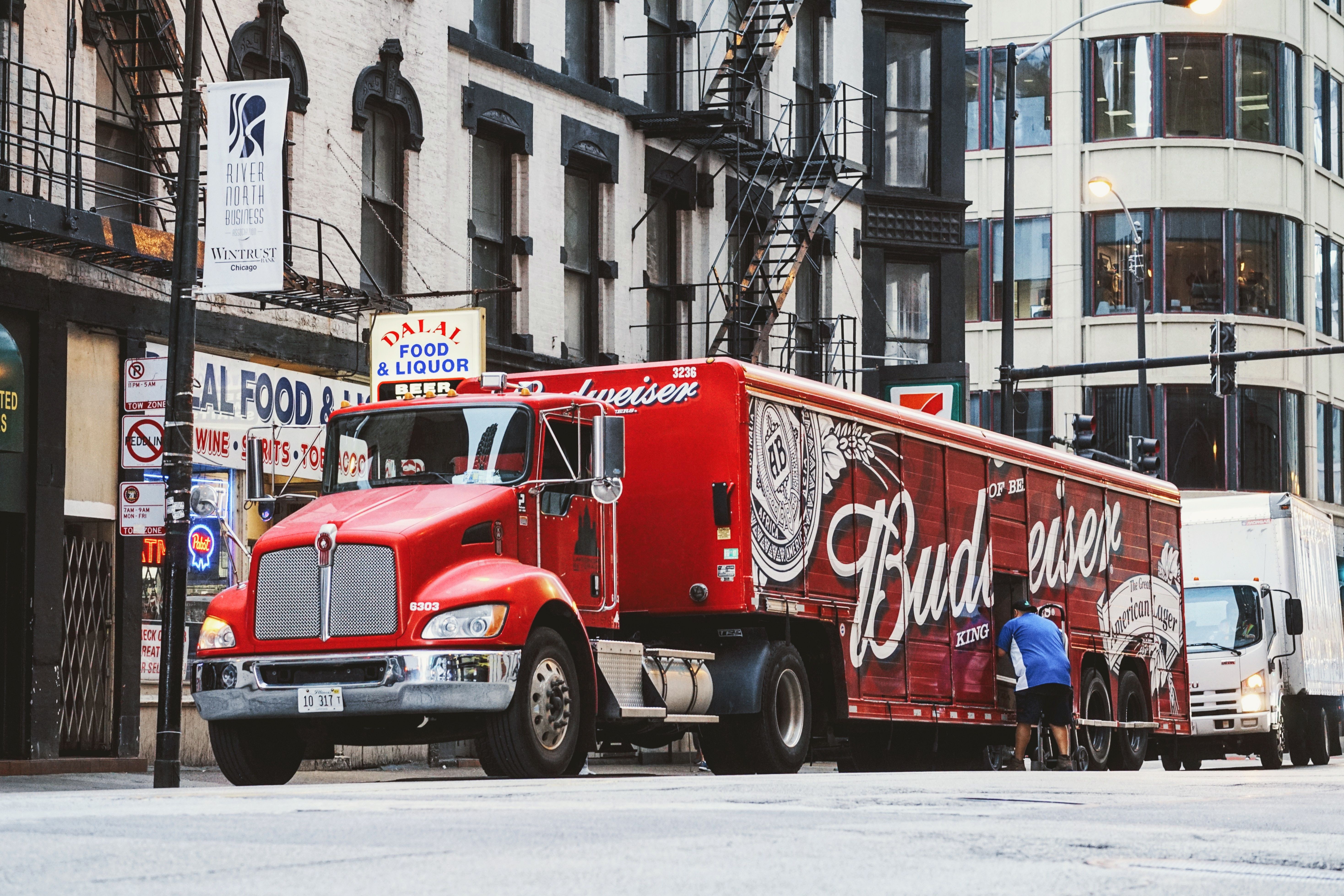 Red Budweiser Trailer Truck · Free Stock Photo