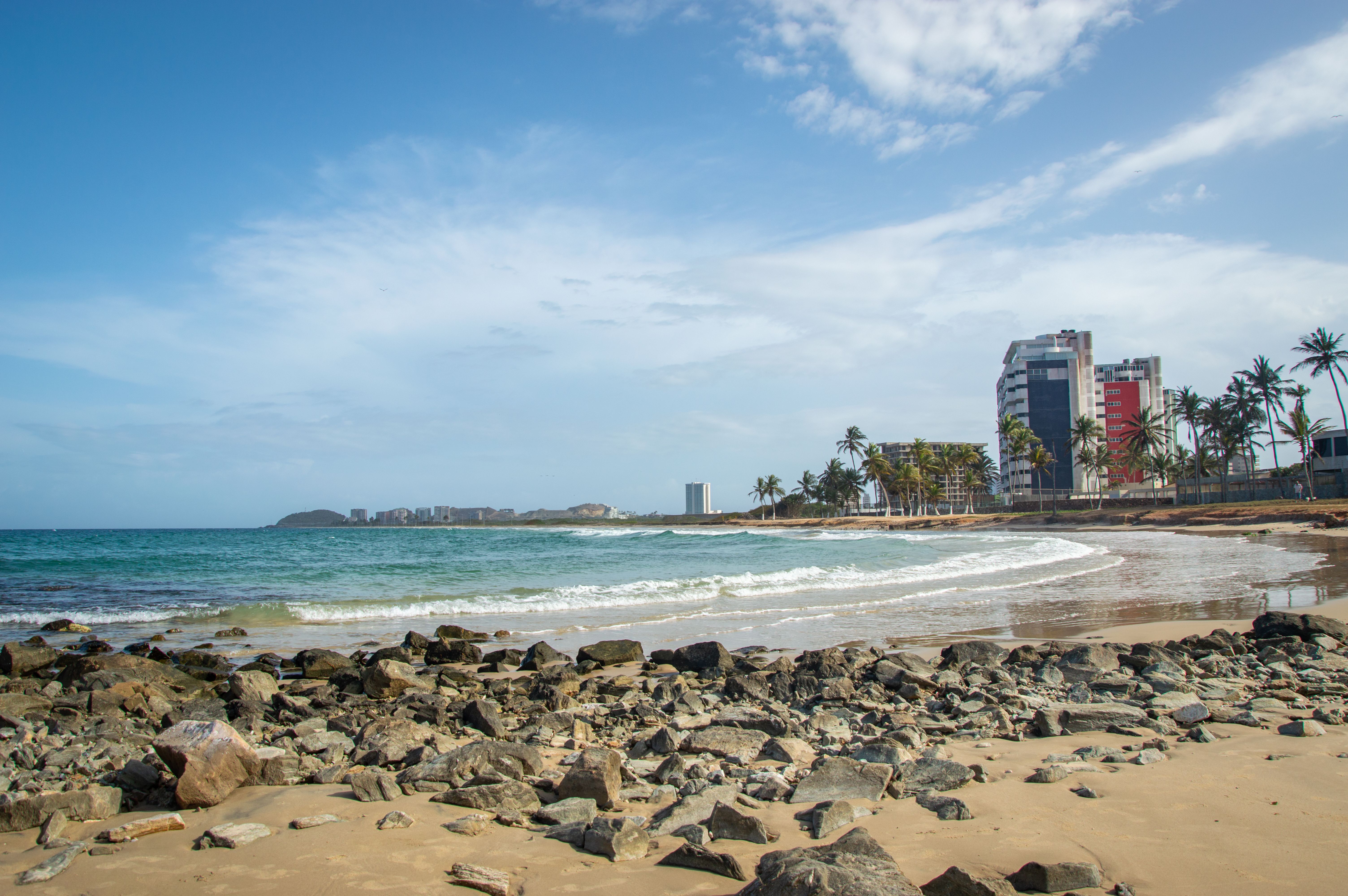 Beach in bay on sea shore in city, Equatorial Guinea