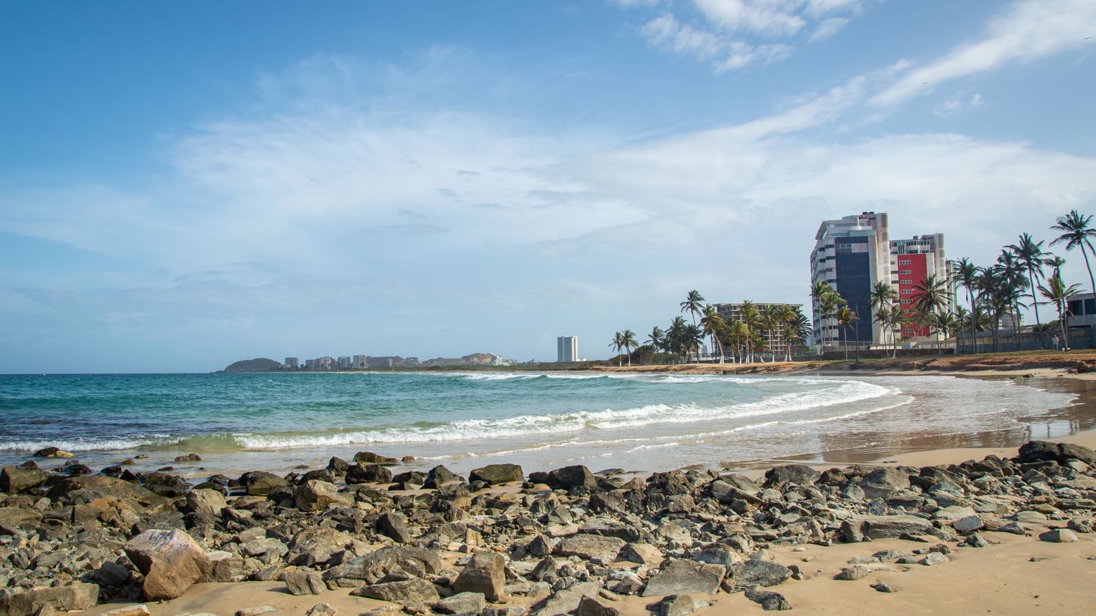 Beach in bay on sea shore in city, Equatorial Guinea