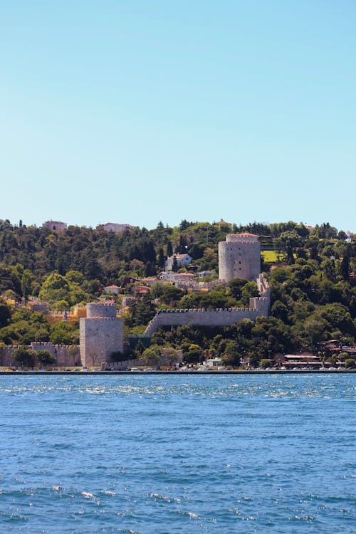 The view of a castle on the water