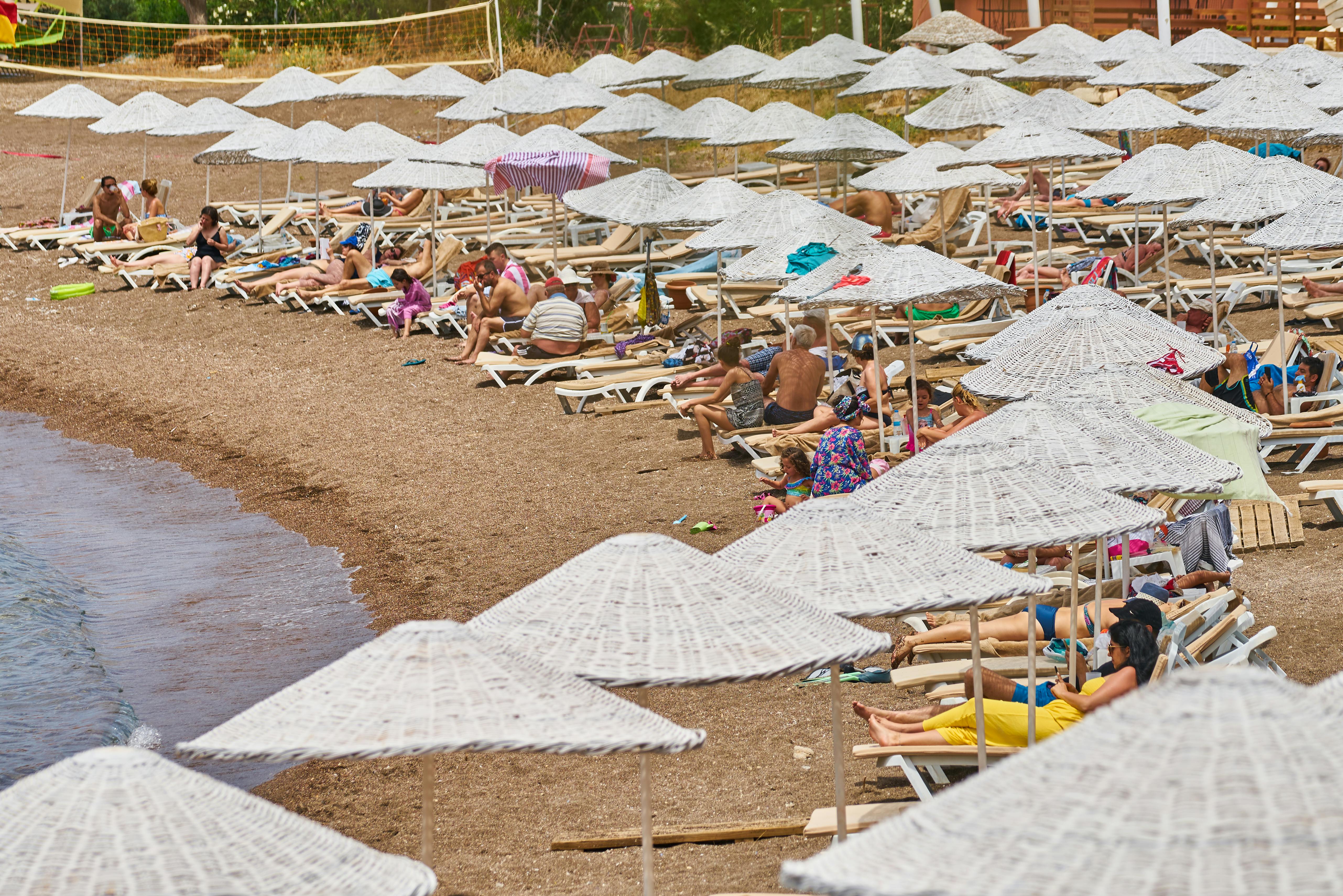 White colonial church with simple architecture and palm trees