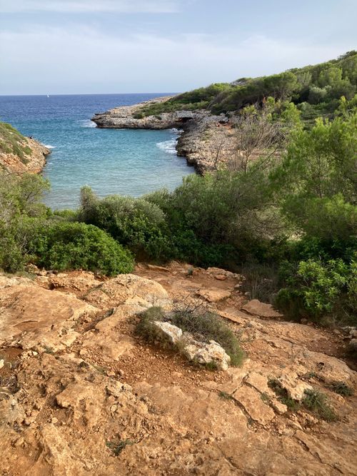 Free Explore a serene coastal area with rocky terrain, lush bushes, and clear waters. Stock Photo