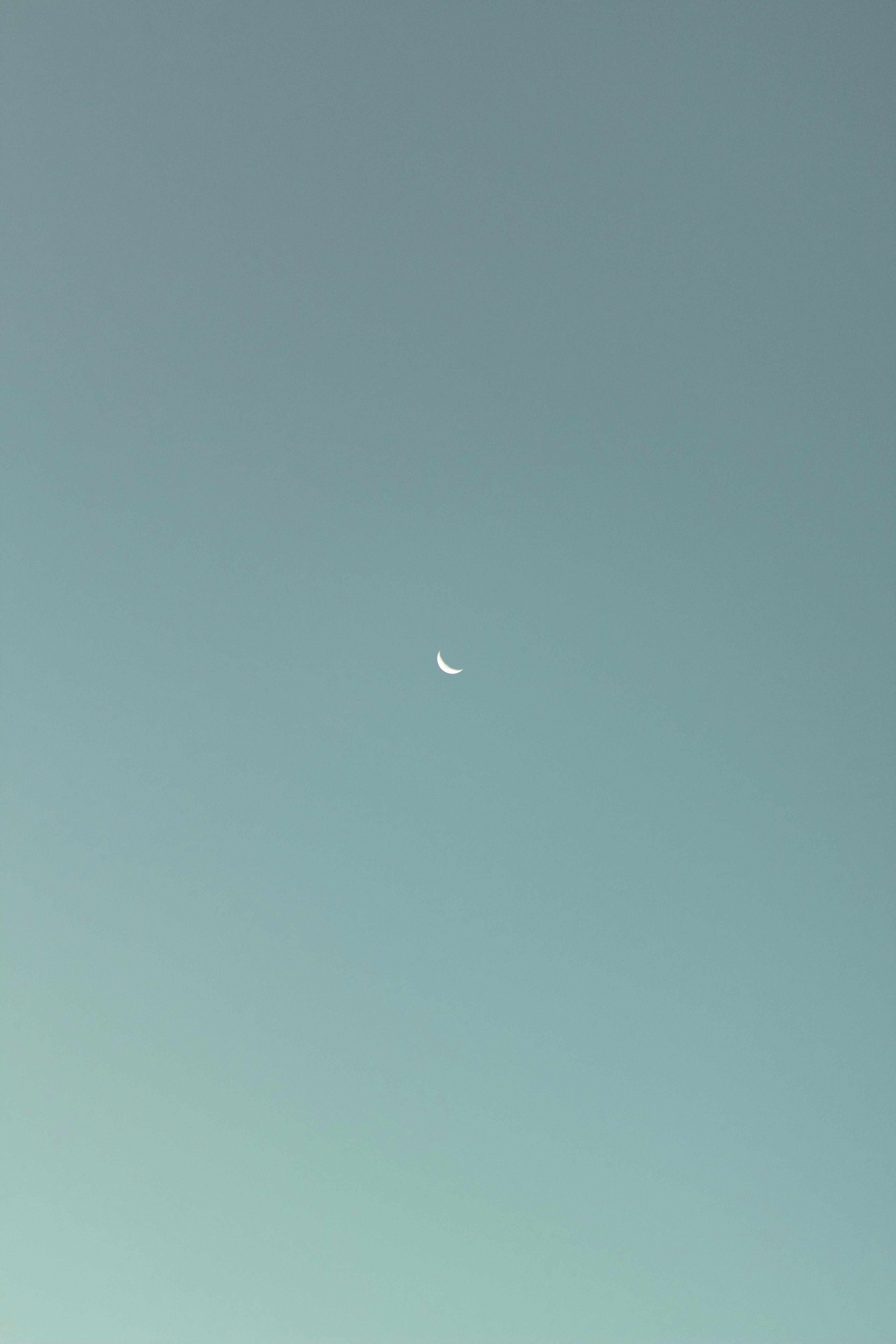 黄昏时分，一弯宁静的新月高悬于晴朗的天空，景色怡人