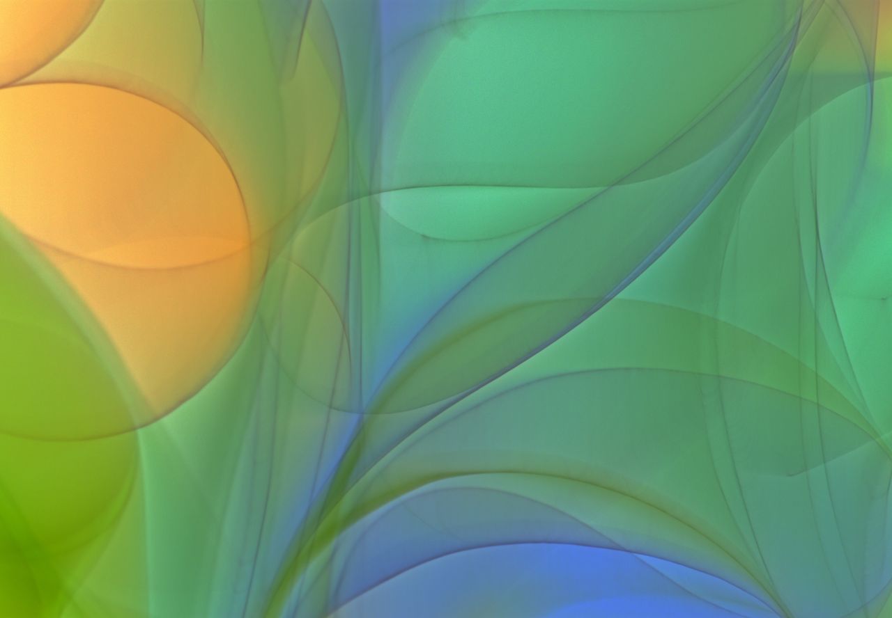 vibrant abstract art featuring flowing shapes in green blue and orange