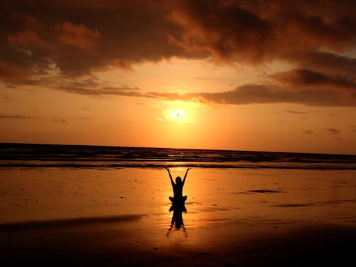 Silhouette of Person Raising Its Hand