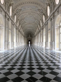 巴洛克式大厅的壮丽景色，展现了精致的建筑细节和几何图案