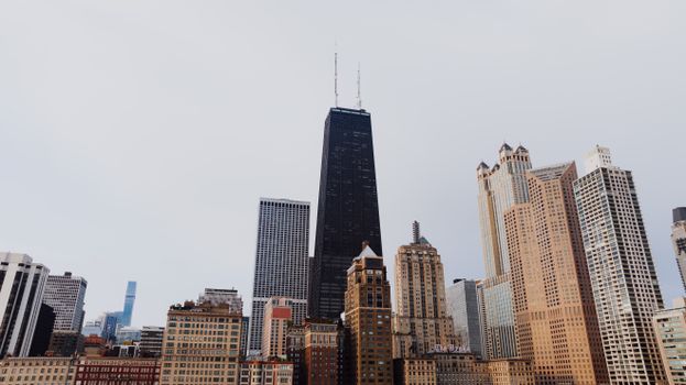 Skyline view of Chicago's iconic skyscrapers including the John Hancock Center.