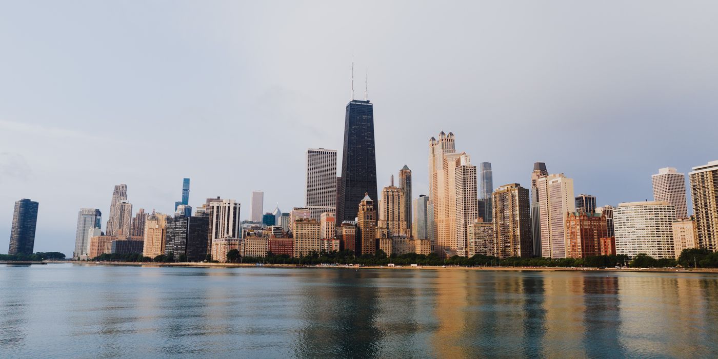 Chicago skyline along Lake Michigan on a clear summer day
