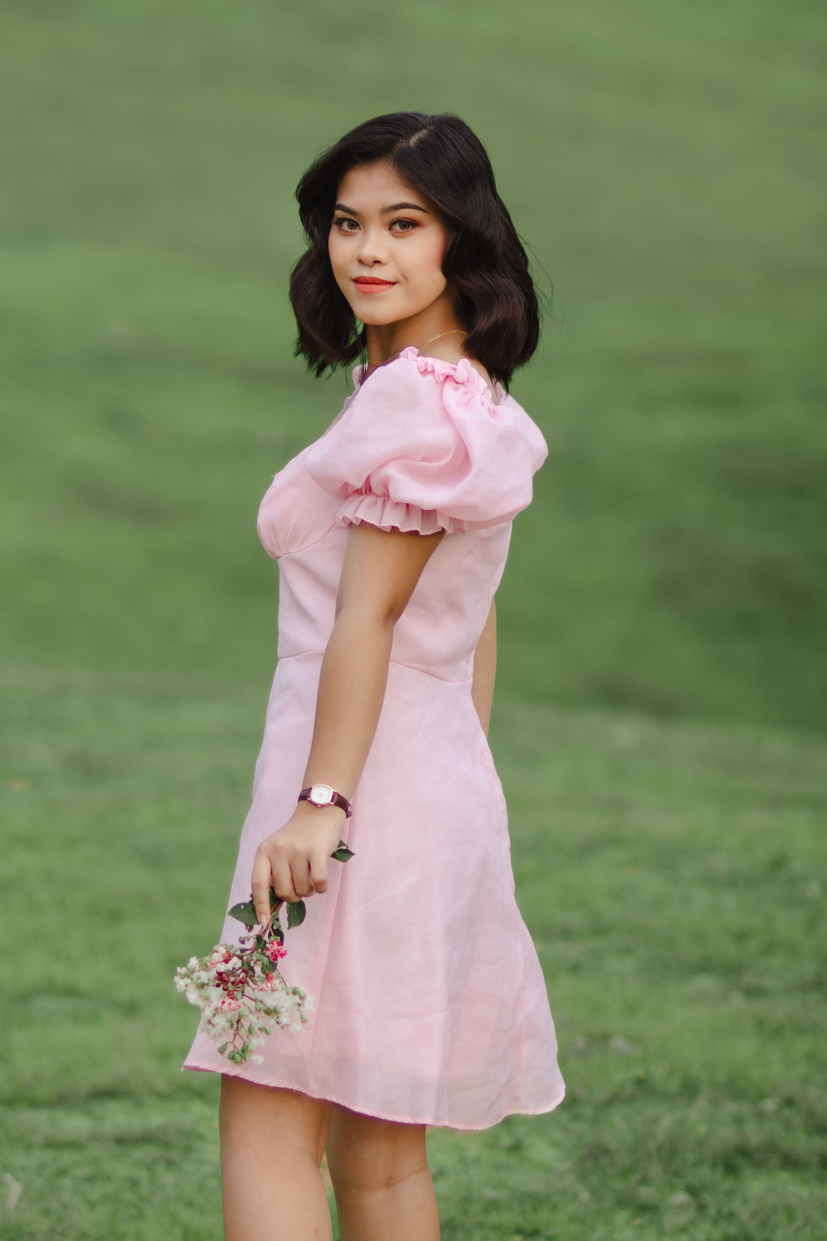 strapless open back dress Pink Satin Mini Dress