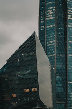 Striking view of modern skyscrapers in Saint Petersburg, showcasing urban architecture.