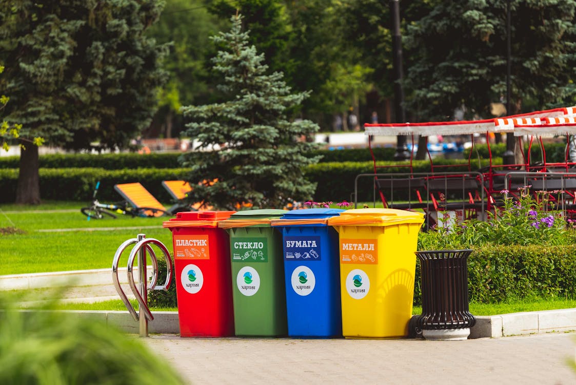 Free Assorted Color Plastic Trash Bins Stock Photo