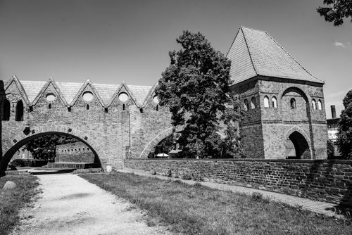 Free Black and white photo of Malbork Castle, a medieval Teutonic fortress in Poland. Stock Photo