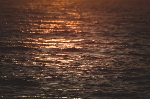 Free Sunset light reflecting on the rippling sea, creating a serene and warm atmosphere. Stock Photo