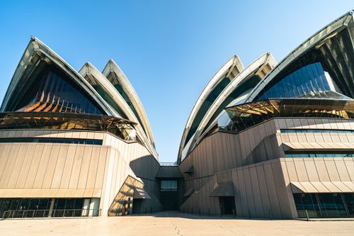 Free A stunning close-up of the Sydney Opera House showcasing its iconic architectural design in daylight. Stock Photo
