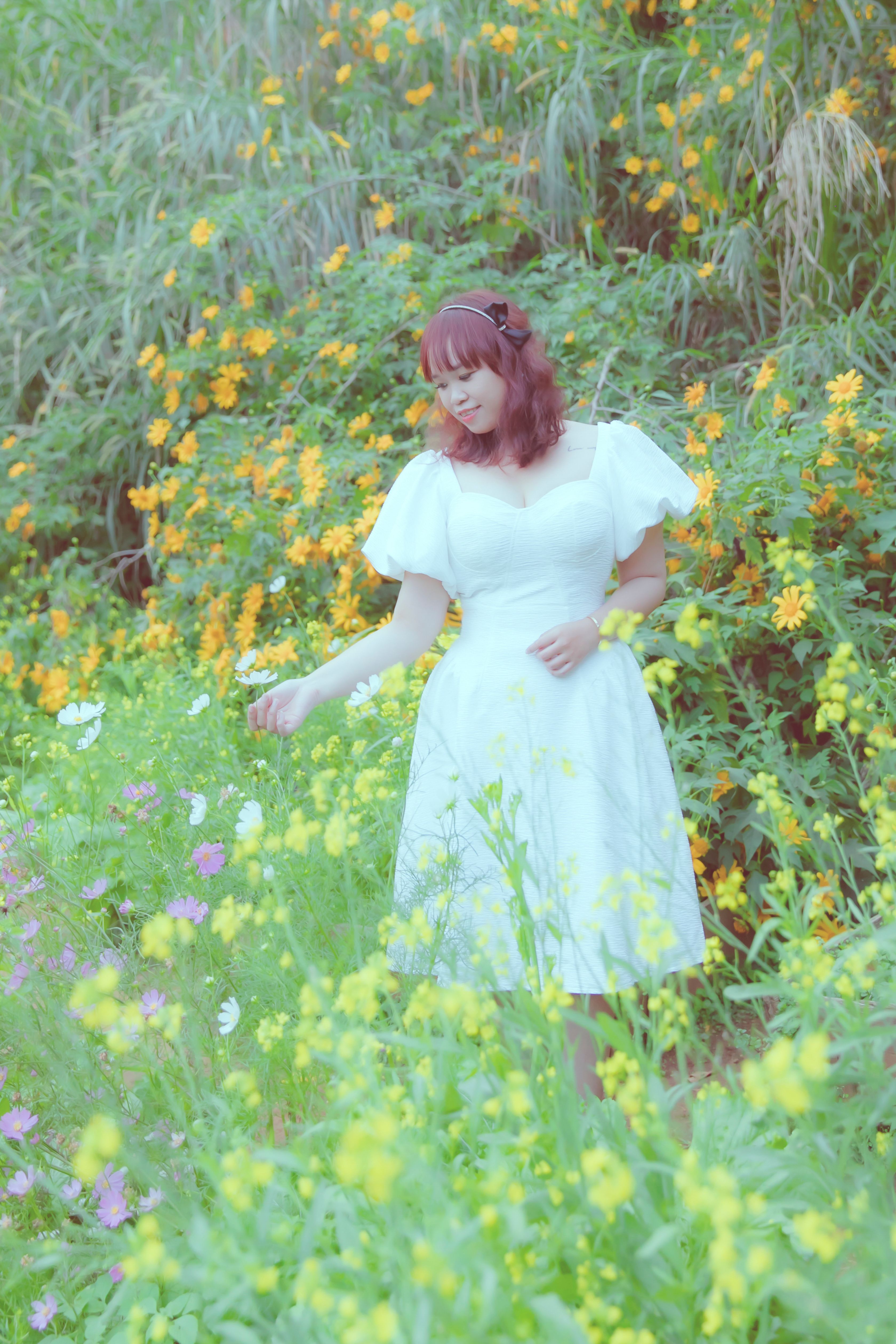 Woman in White Dress Standing on Meadow · Free Stock Photo