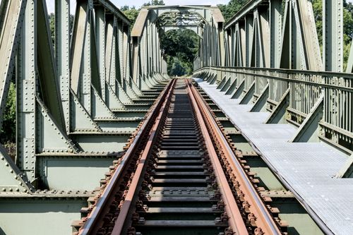 Free A detailed view of a steel railway bridge in Winsen, Germany. Stock Photo