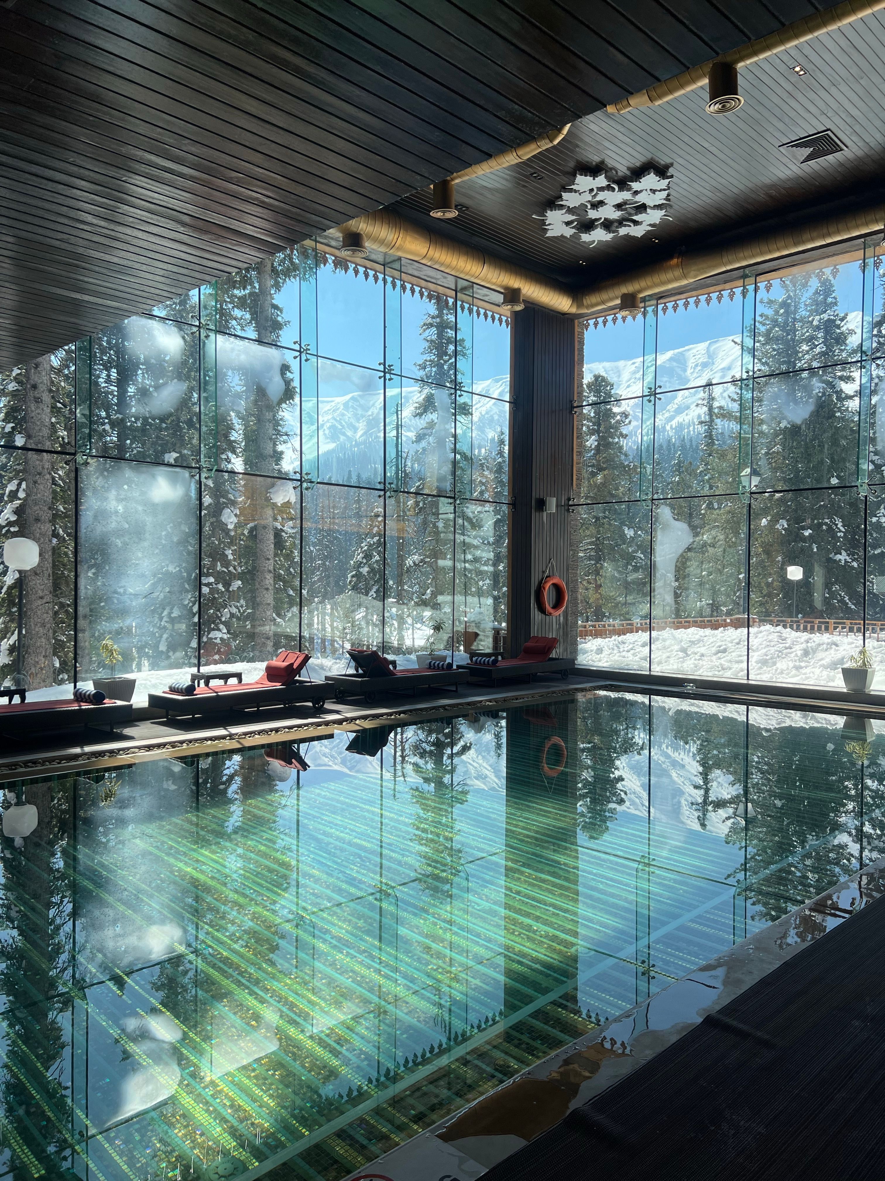 Indoor heated swimming pool at The Khyber Himalayan Resort Gulmarg
