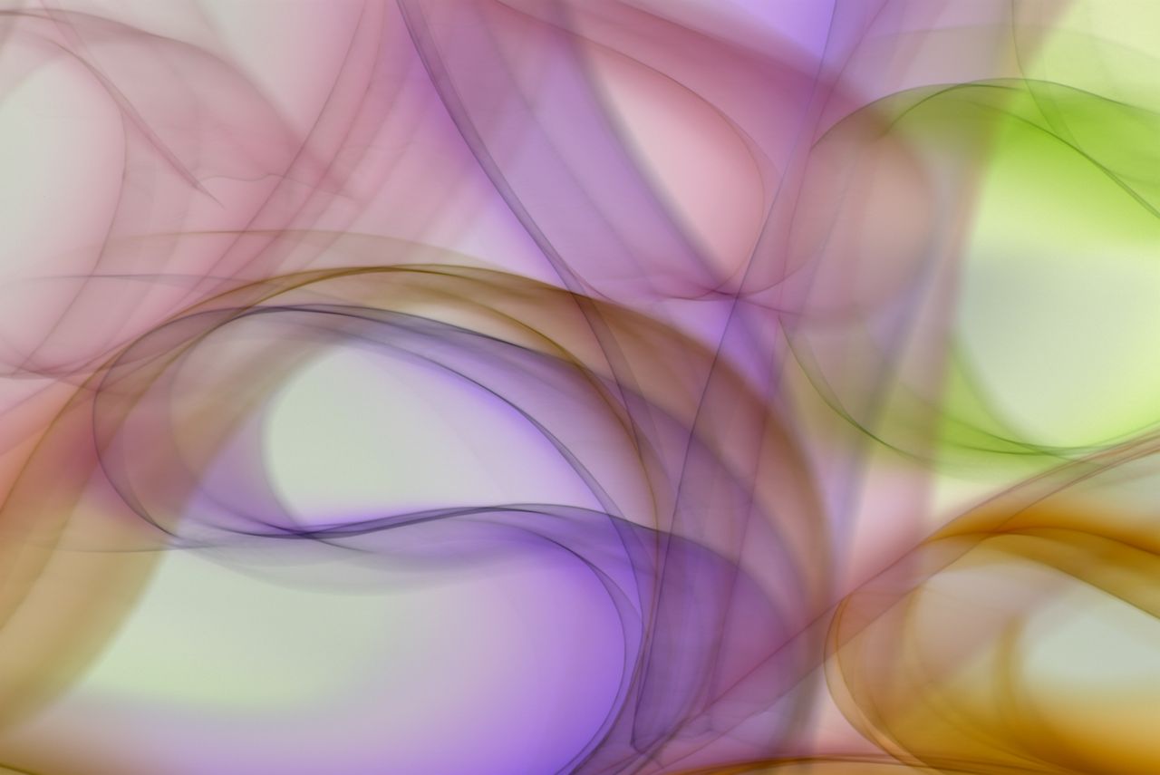 vibrant abstract artwork featuring flowing shapes in purple green and