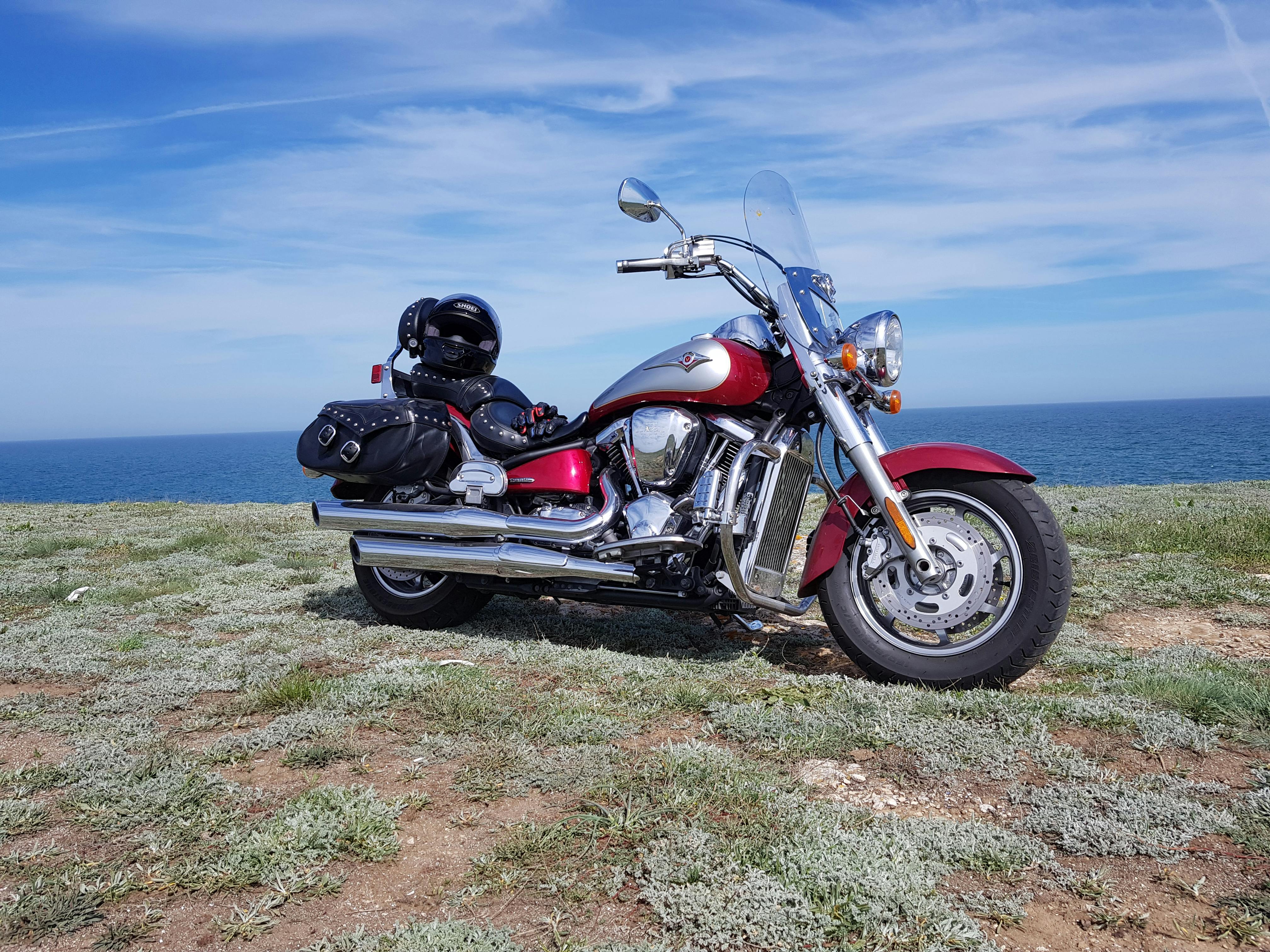Kawasaki Vulcan 2000 parked by the picturesque sea coast in Kamен бряг, Bulgaria.