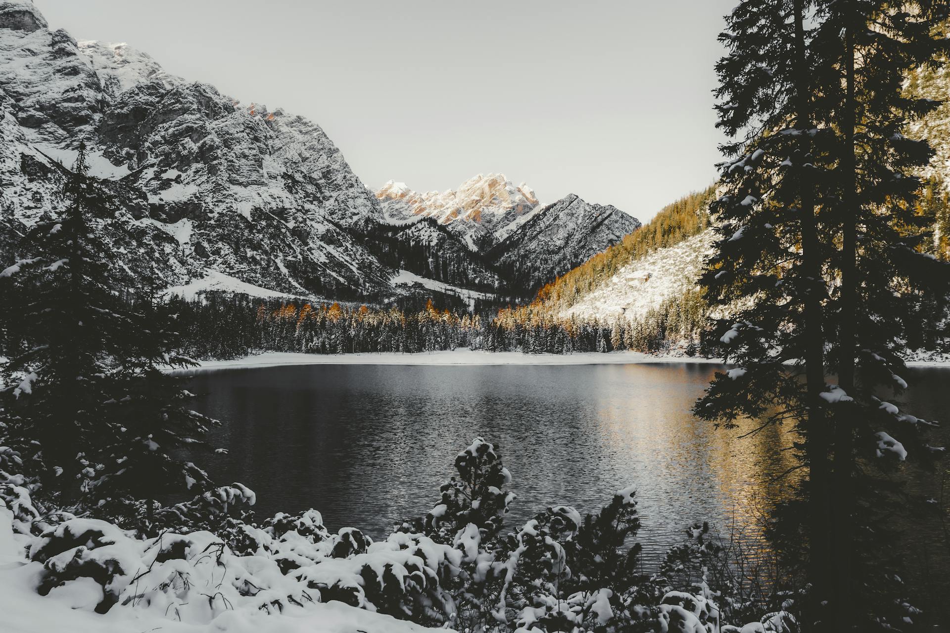 Lake Among Snowcapped Mountains