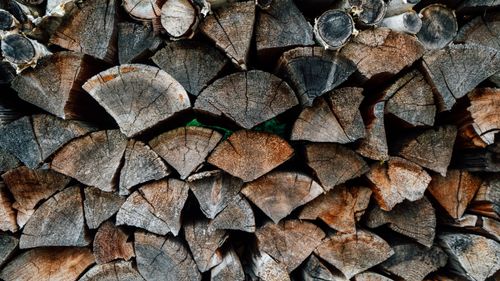 Free A detailed close-up of neatly stacked firewood showcasing natural textures. Stock Photo