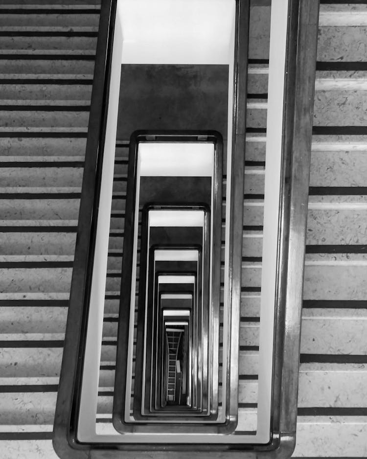 Handrails Of Staircase In Black And White