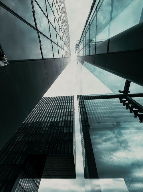 Free Striking low angle shot of modern skyscrapers in Düsseldorf, Germany showcasing architectural design. Stock Photo