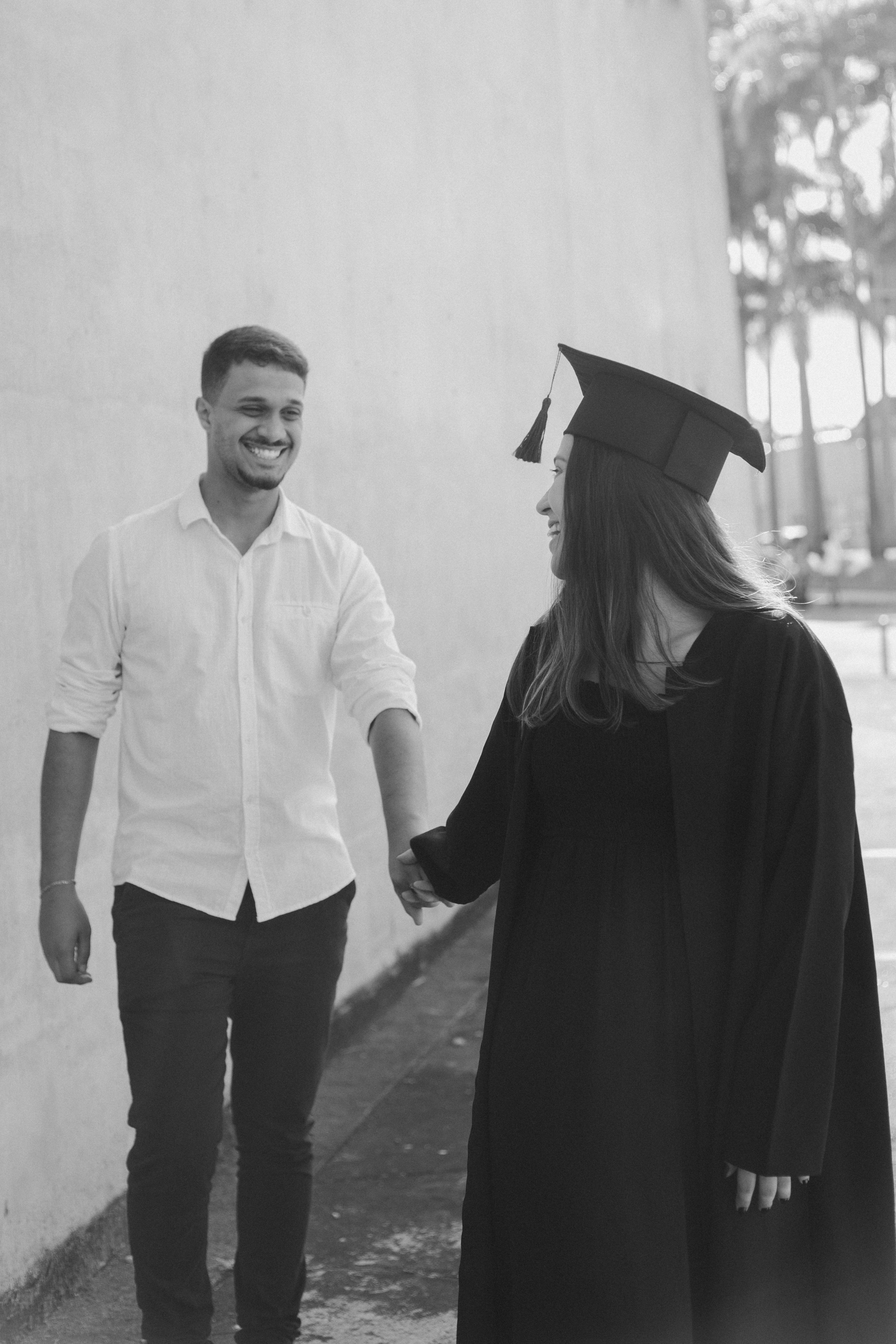 Couple During Graduation in Black and White · Free Stock Photo
