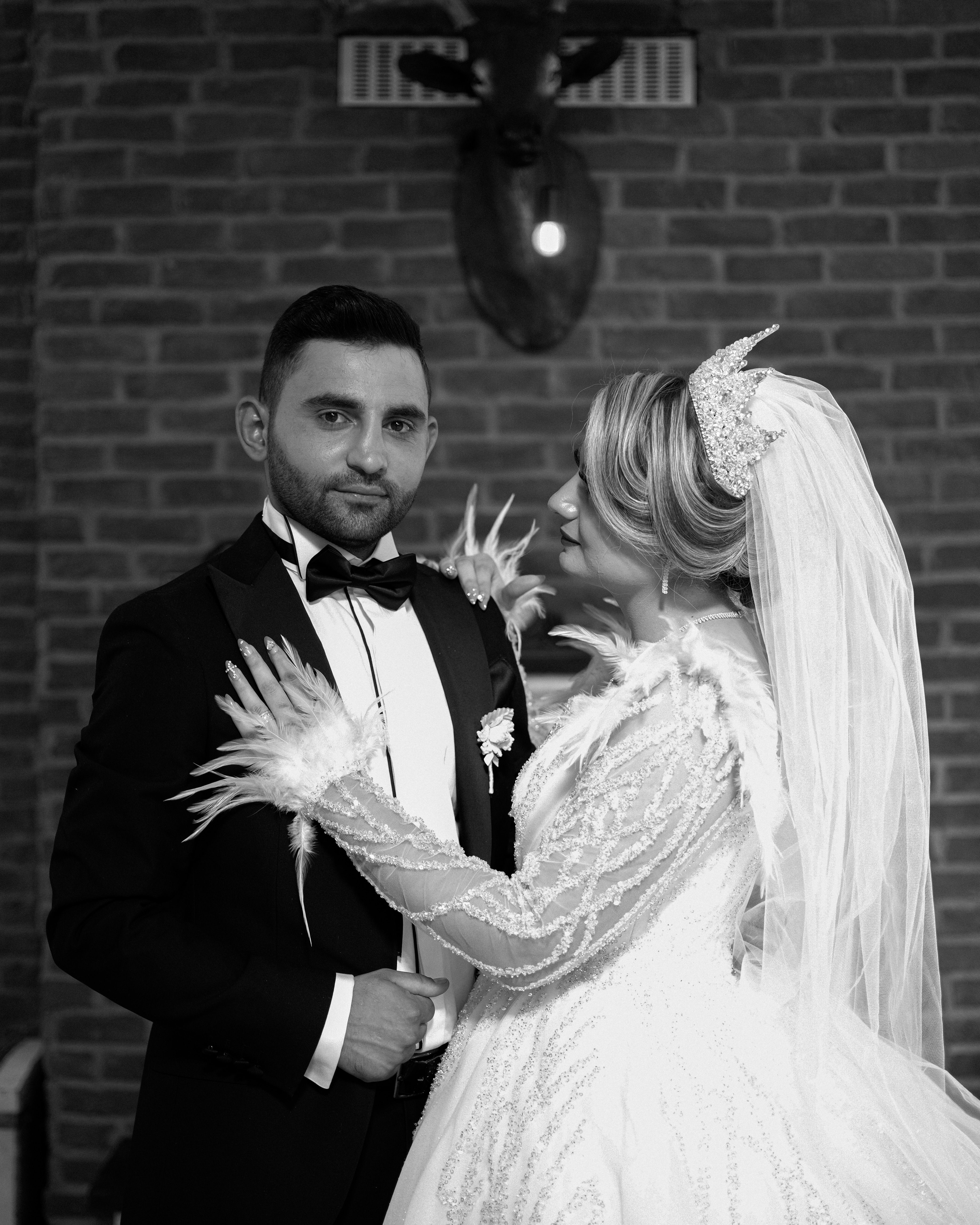 Portrait of Newlywed Couple in Black and White · Free Stock Photo
