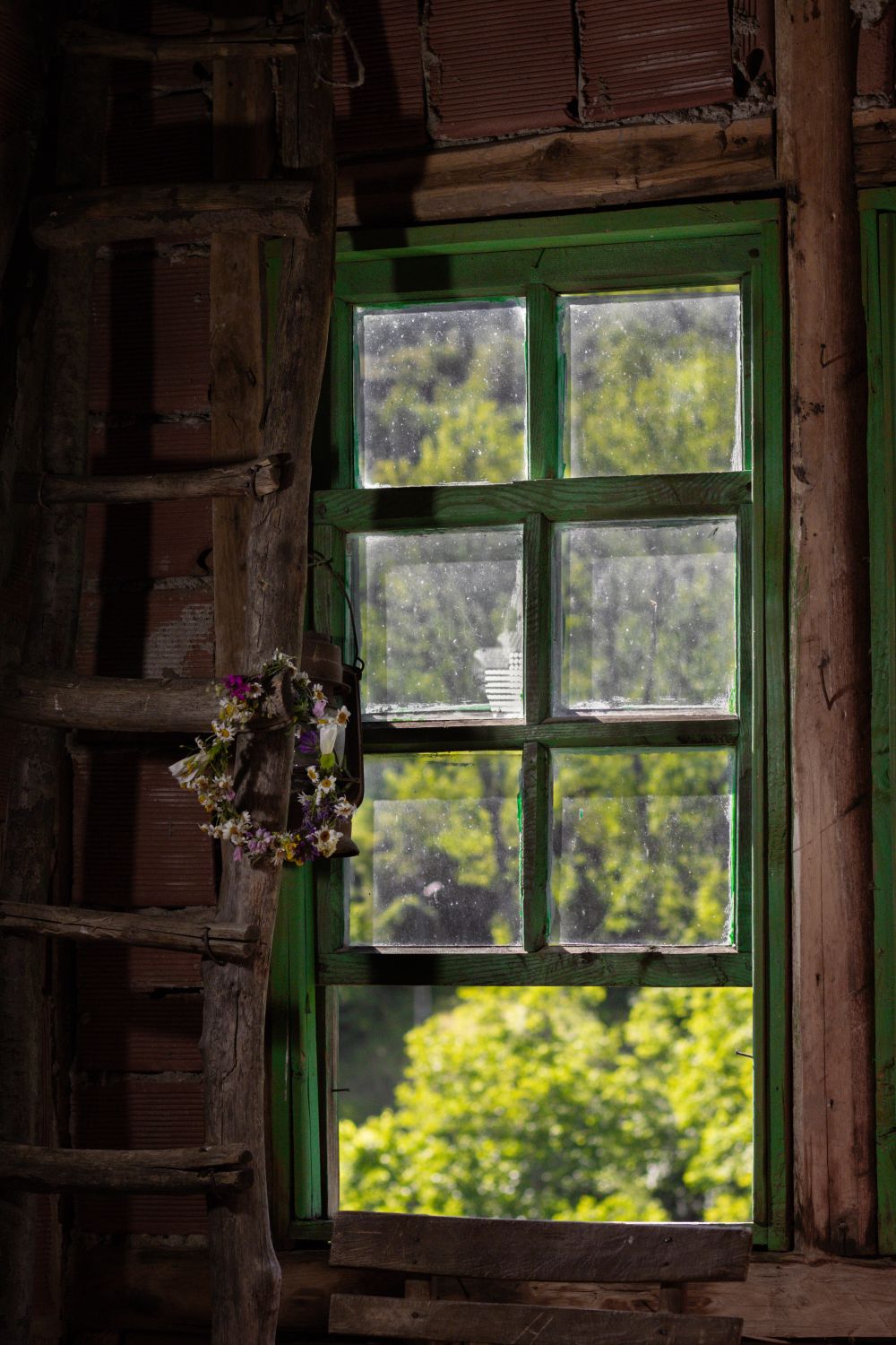 Green Window Frame Inside Green Window Frame of Rural House · Free Stock Photo