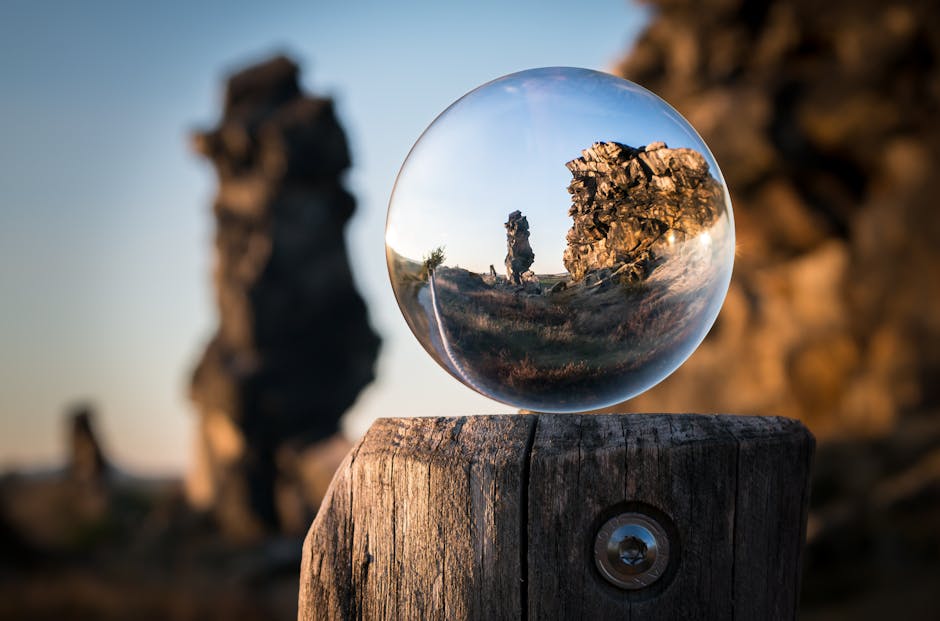 macro, outdoors, perspective, glass ball