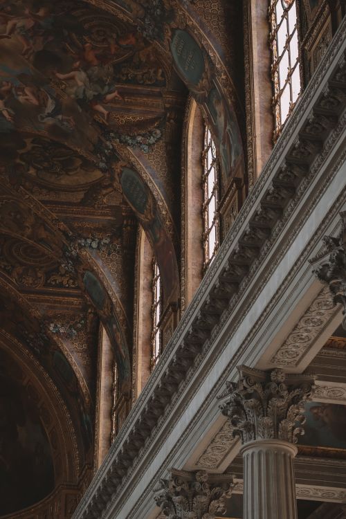 Free Intricate frescoes and Corinthian columns inside Palace of Versailles, Paris, France. Stock Photo