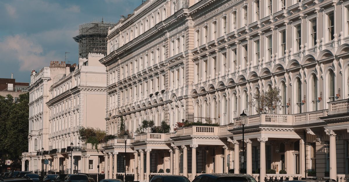 Stunning view of classic London buildings in a sophisticated street setting, perfect for urban exploration.