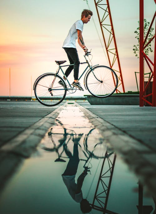 Man Riding Commuter Bike