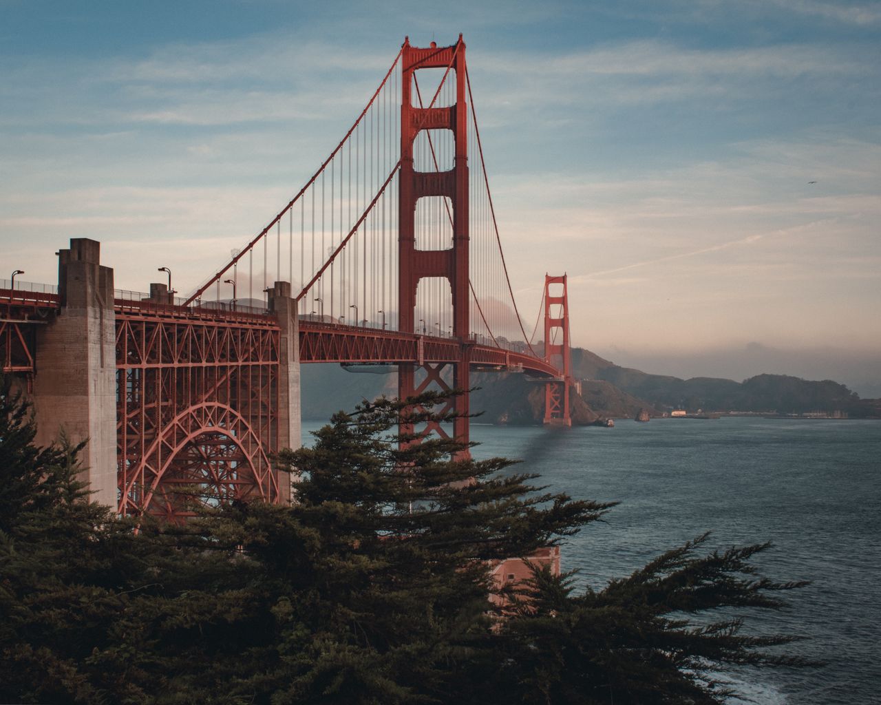 scenic view of the iconic golden gate bridge at sunrise over san franc