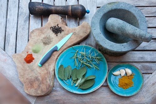 Spices on Plate With Knife