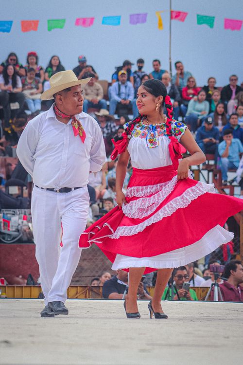 Free Vibrant traditional dance featuring Mexican performers in Oaxaca festival. Stock Photo