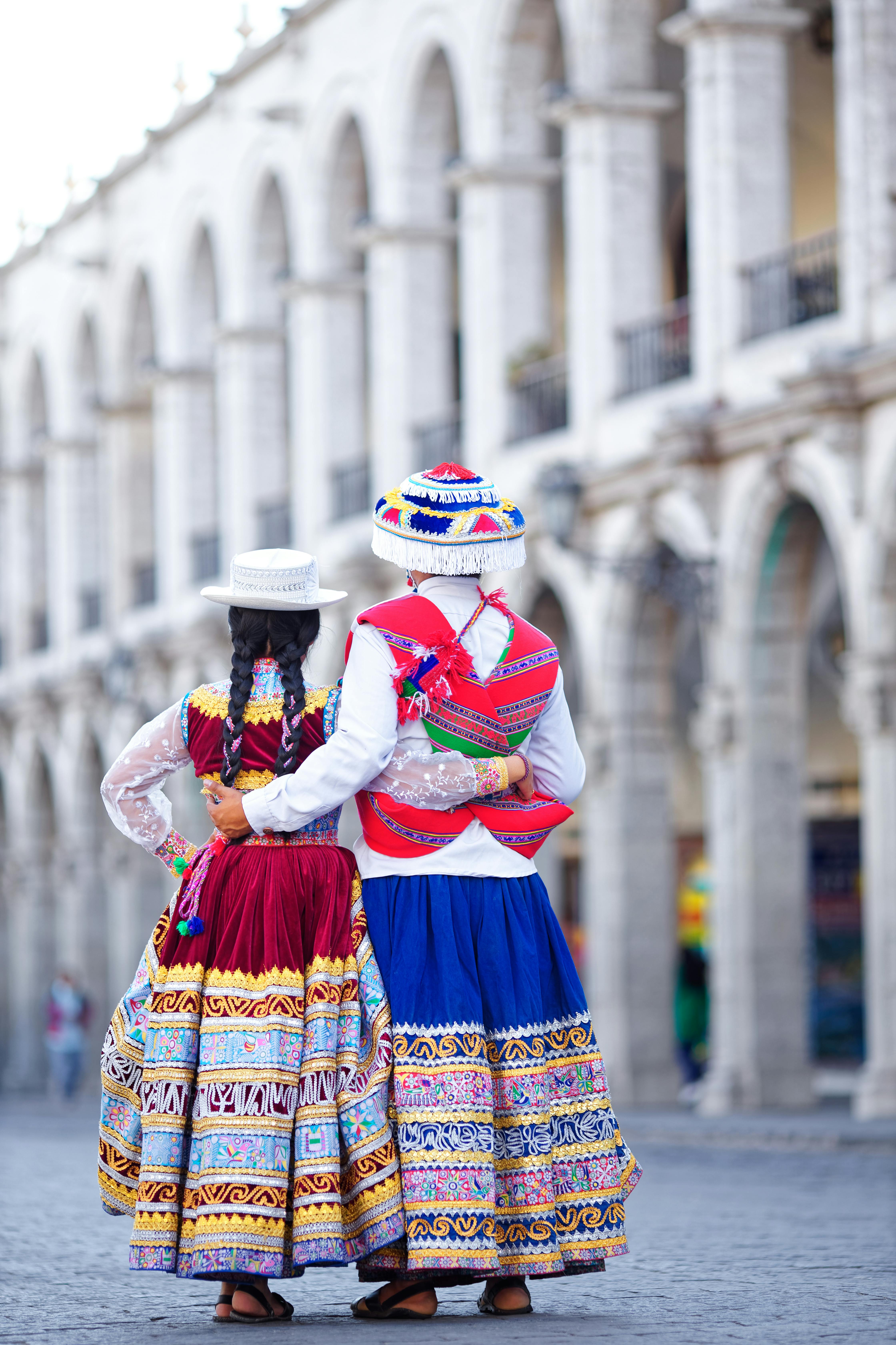 traditional peruvian wititi dancers in the old town of arequipa