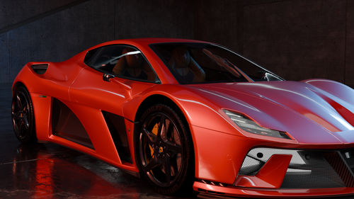 Free High-quality image of a red luxury sports car with sleek design, showcased in studio lighting. Stock Photo