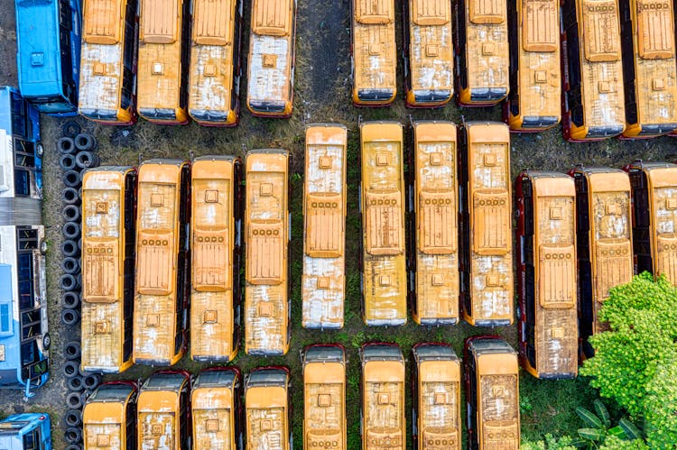 High-angle Photo Of Lined Buses