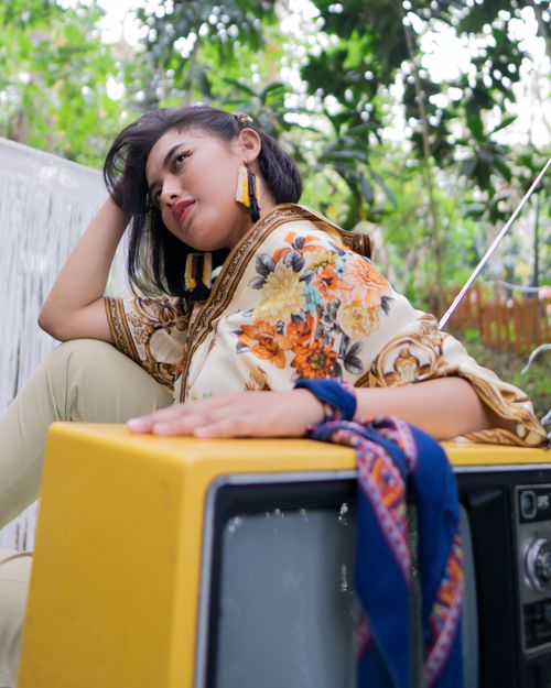 Free Photo Of Woman Leaning On Television Stock Photo
