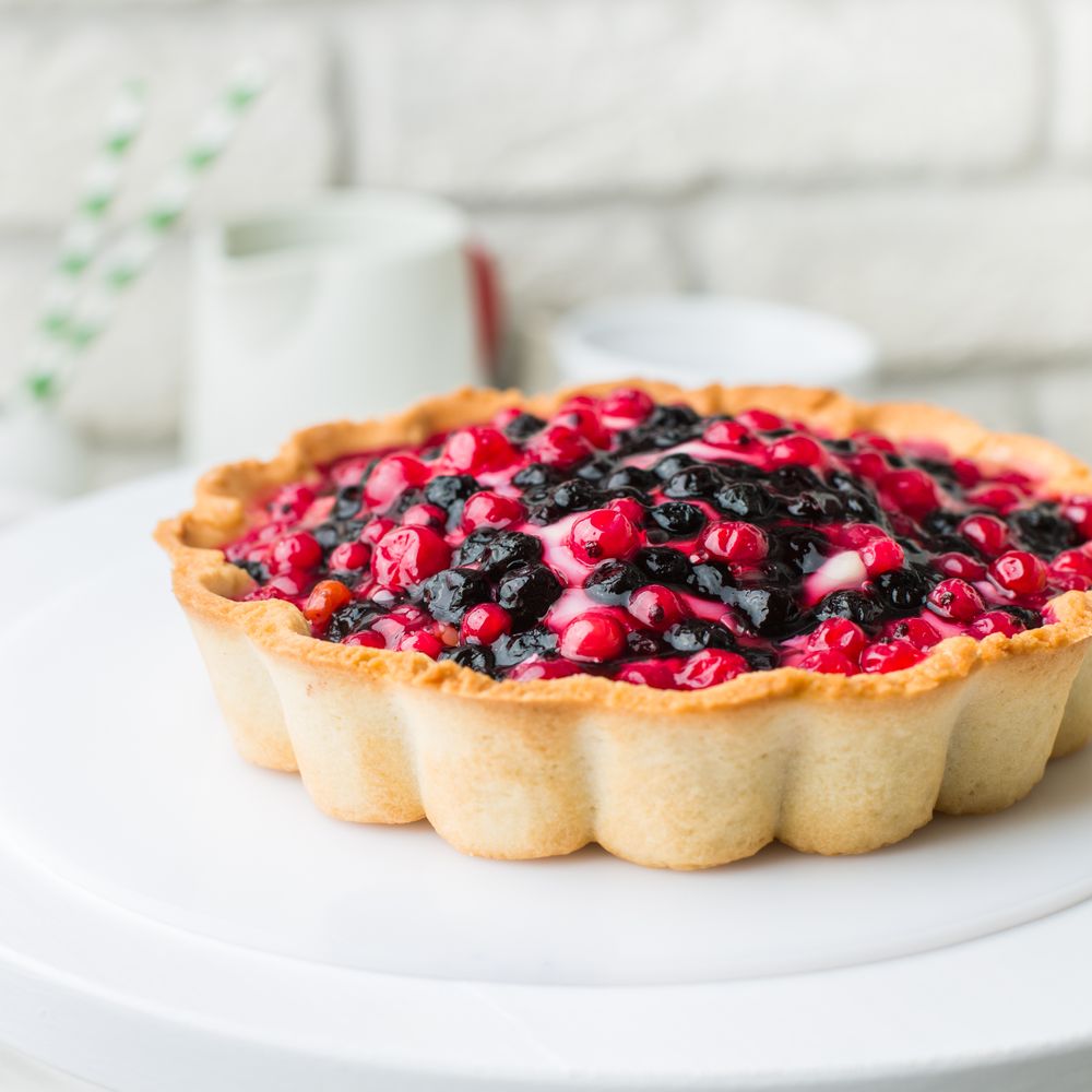 A baked fruit tart in close-up